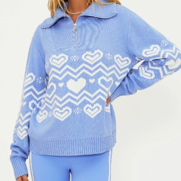 Beach Riot Sweaters - Beach Riot Monterey Zip Intarsia Sweater in Blue Alps Size Medium NWT